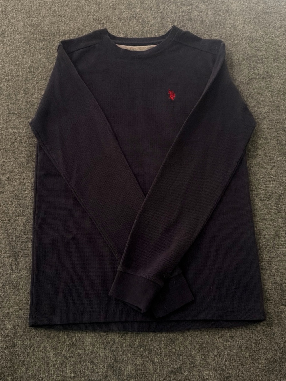 U.S. Polo Assn. Black Long-Sleeve Thermal Tee with Red Logo